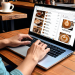 **A person working freelance on a laptop at a cafe.**
