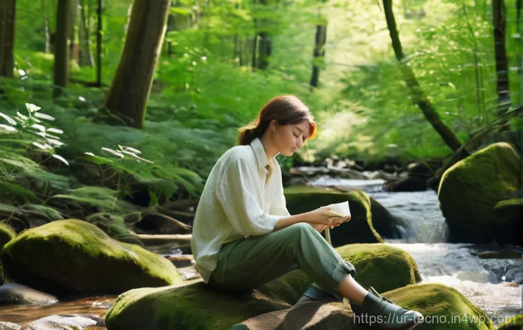 테크노 사바티컬 중의 글로벌 직장 문화 - Prompt 1: Serene Digital Detox in Nature** 테크노 사바티컬 중의 글로벌 직장 문화 - Prompt 1: Serene Digital Detox in Nature**