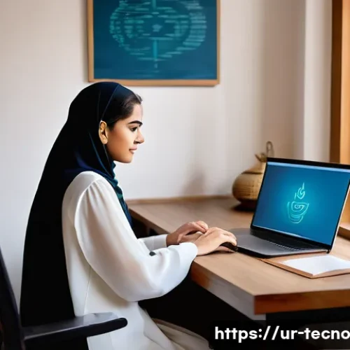 Home 33 테크노 사바티컬을 위한 관련 인증 프로그램 - A modern home office setup in Pakistan featuring a young professional woman studying technology onli...