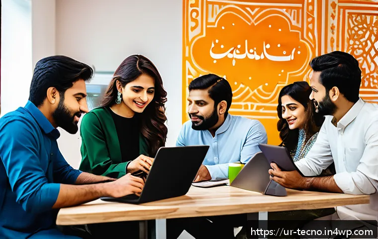 테크노 사바티컬을 위한 마케팅 전략 - A vibrant digital marketing office scene in Karachi featuring a diverse team of young Pakistani prof...