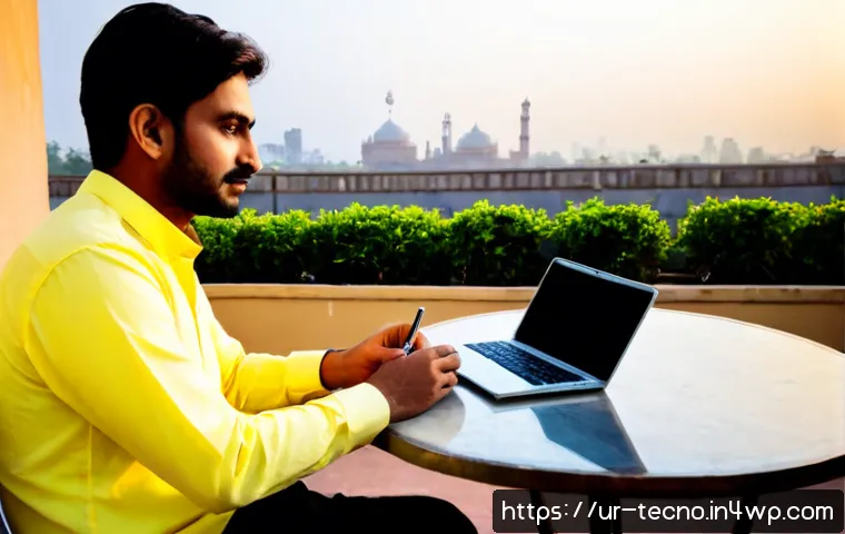 테크노 사바티컬과 개인적 성장 - Photorealistic Pakistani professional on a technology sabbatical, sitting peacefully on a shaded roo...